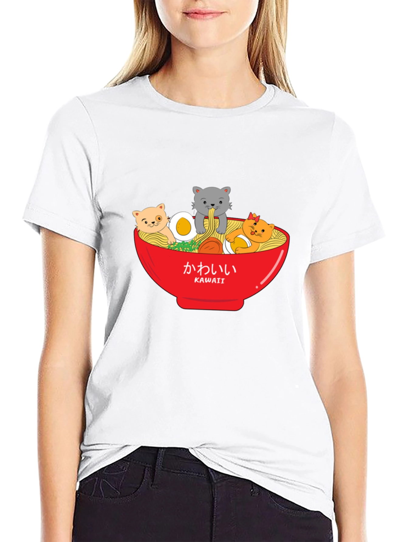 Kawaii Ramen Cat T-Shirt - Cute Anime Style