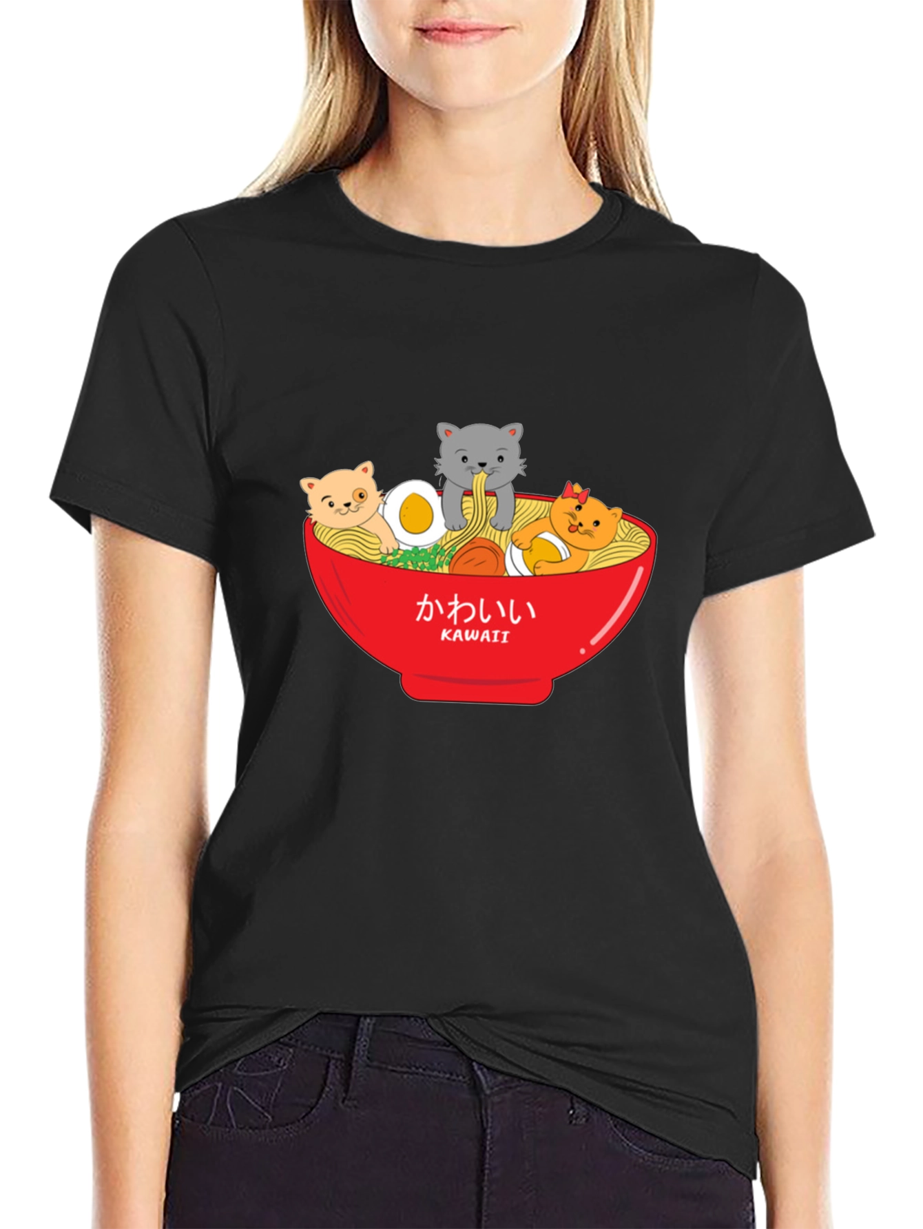 Kawaii Ramen Cat T-Shirt - Cute Anime Style