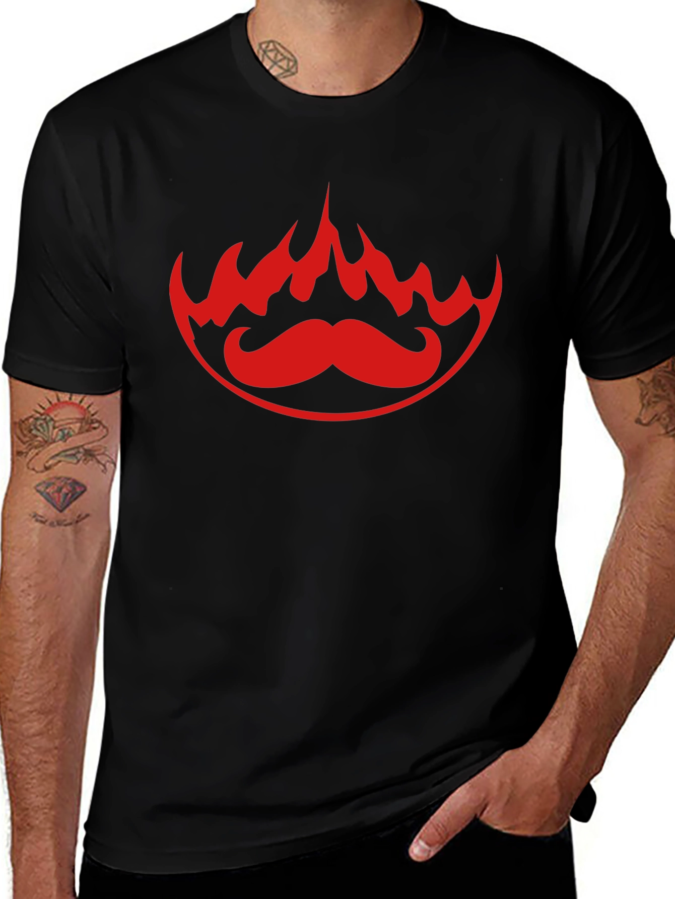 Fiery Mustache Graphic Tee - Bold Black T-Shirt