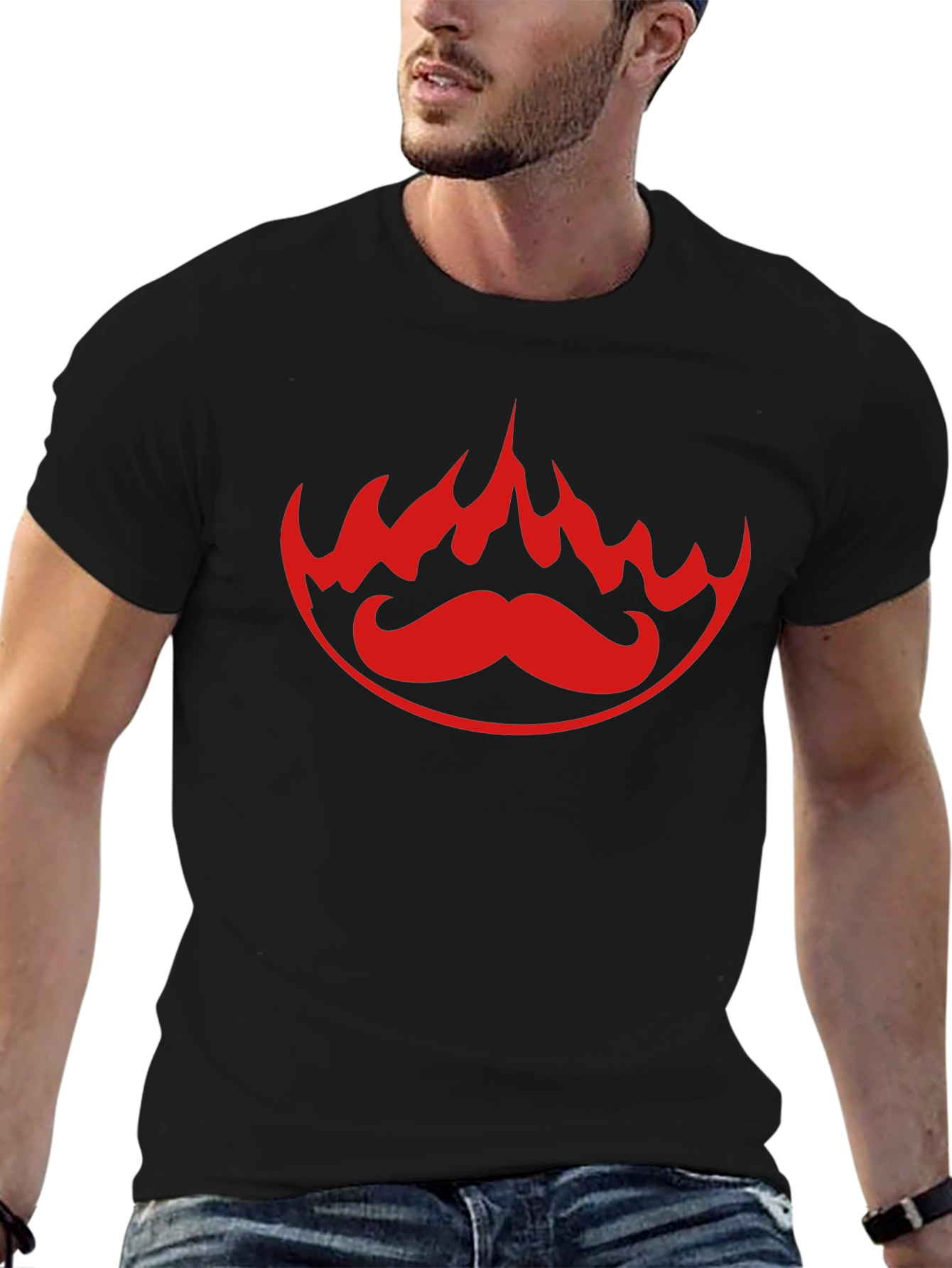 Fiery Mustache Graphic Tee - Bold Black T-Shirt