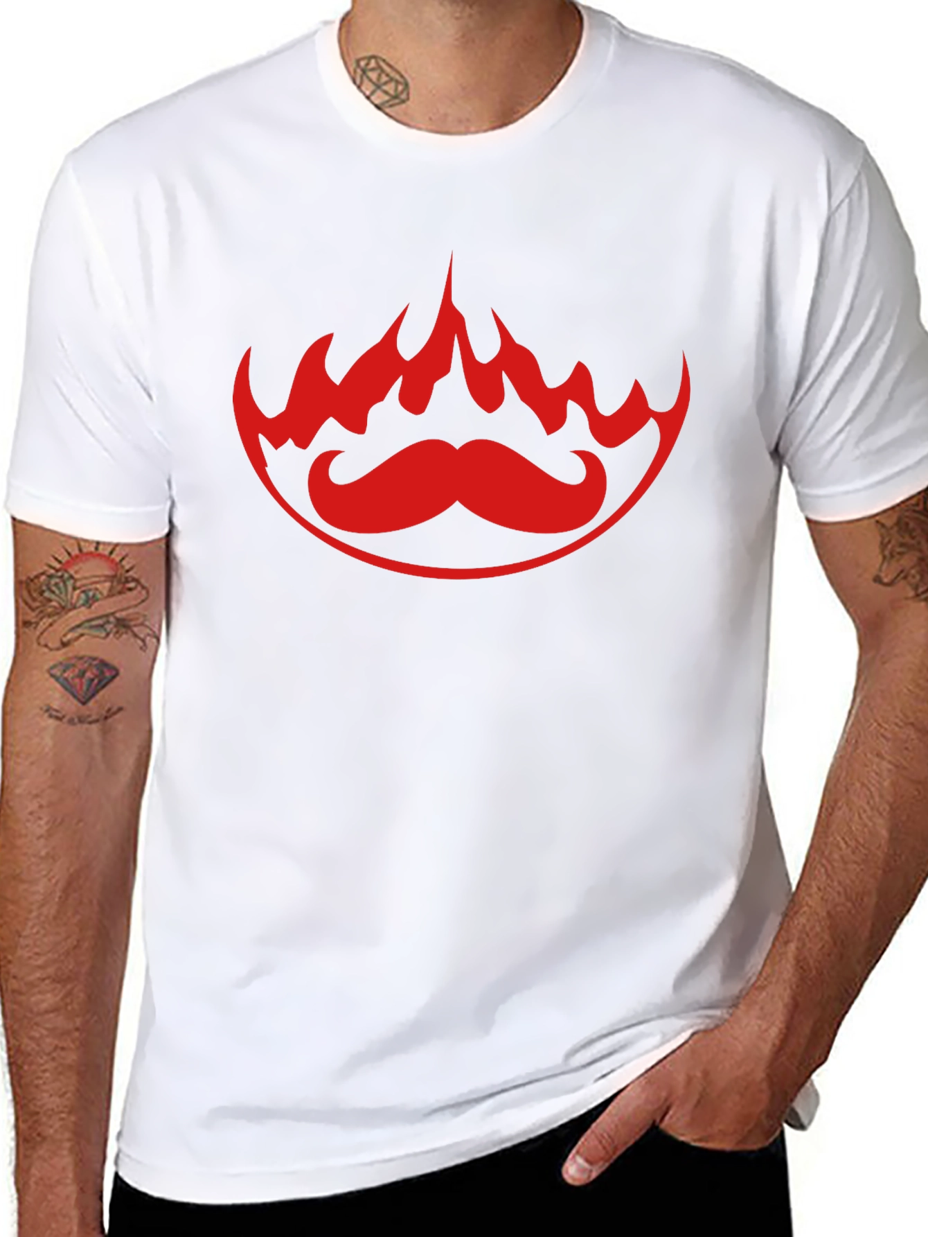 Fiery Mustache Graphic Tee - Bold Black T-Shirt
