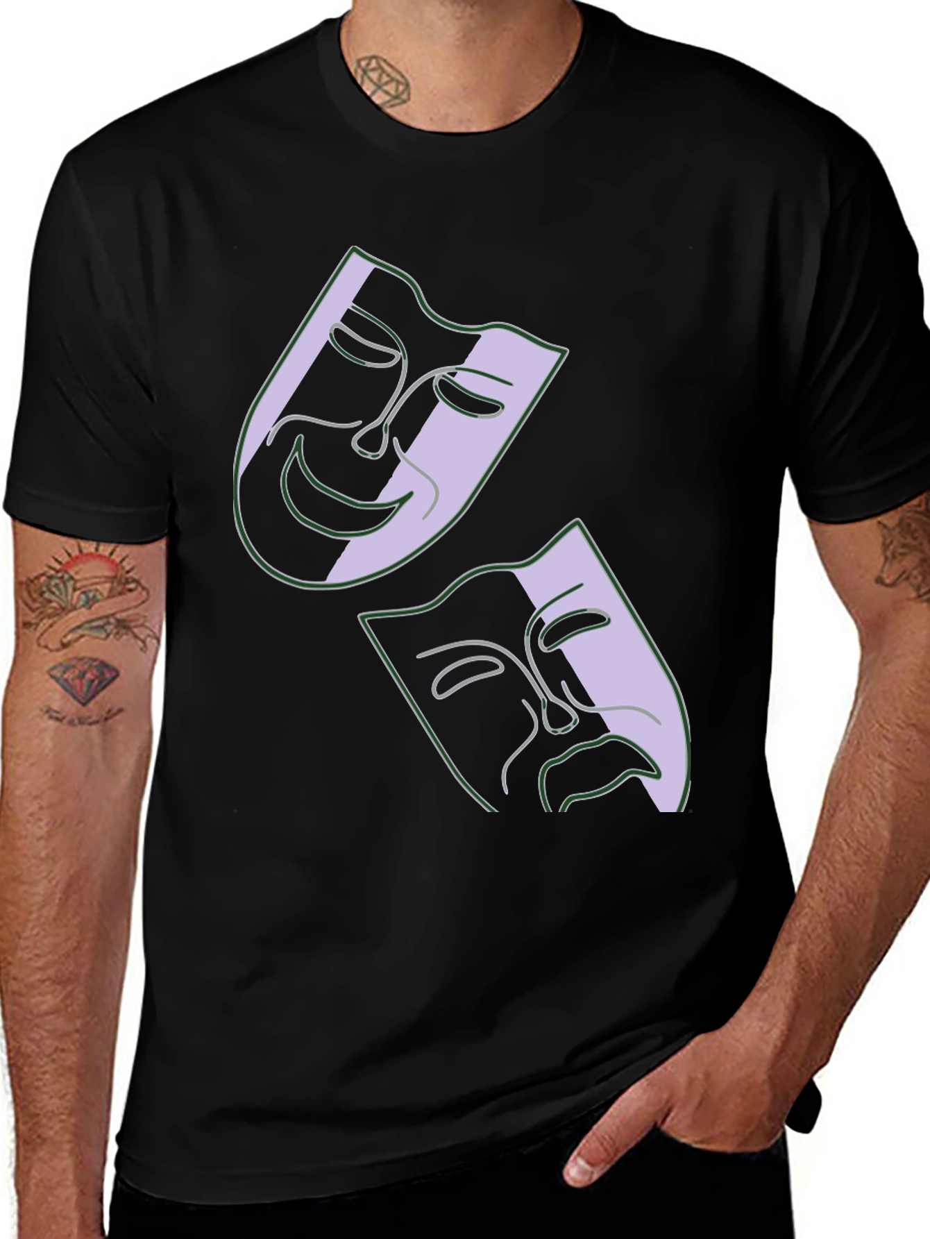 Comedy & Tragedy Masks Graphic Black T-Shirt