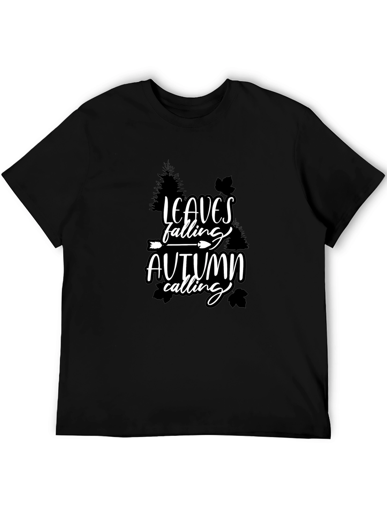 Leaves Falling Autumn Calling Graphic Tee - Black