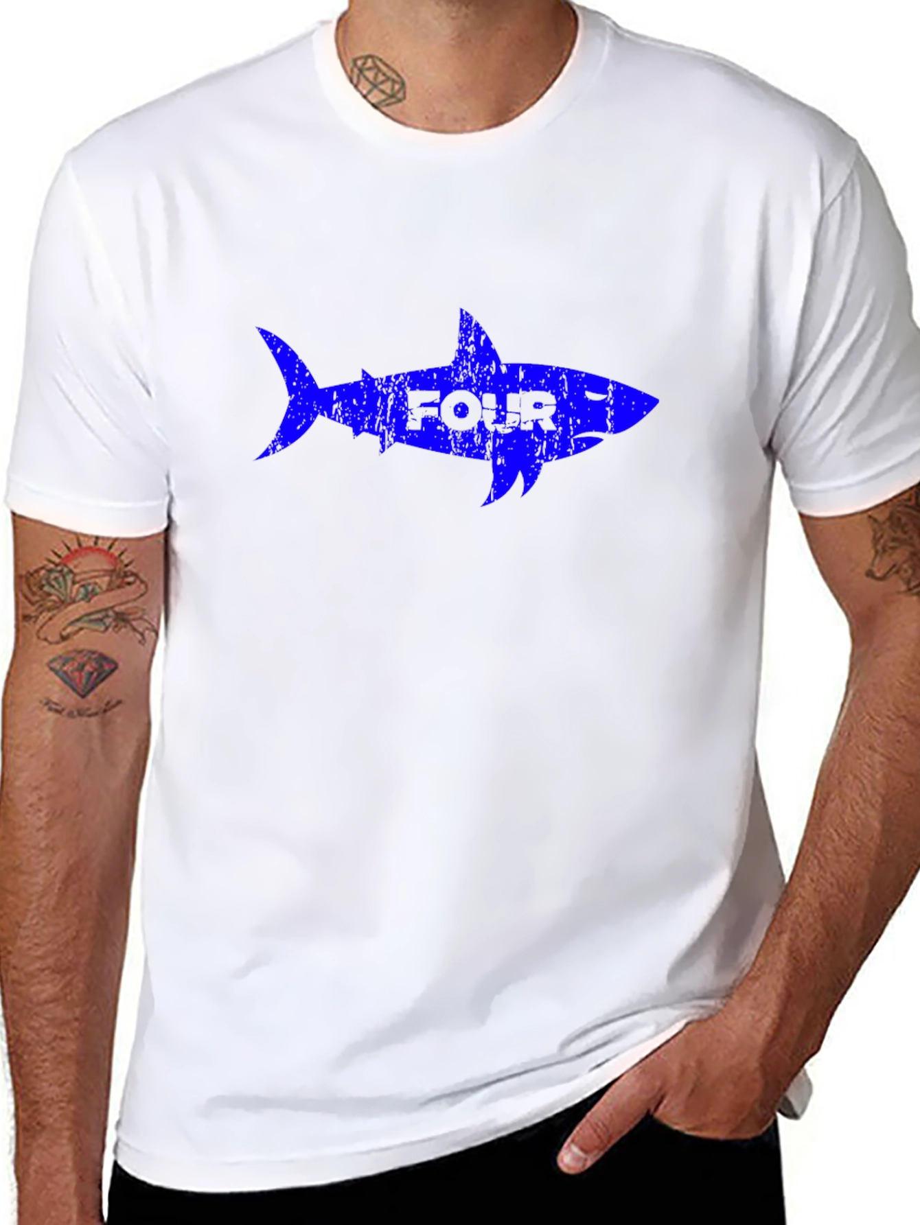 Four Shark Graphic Print Black T-Shirt