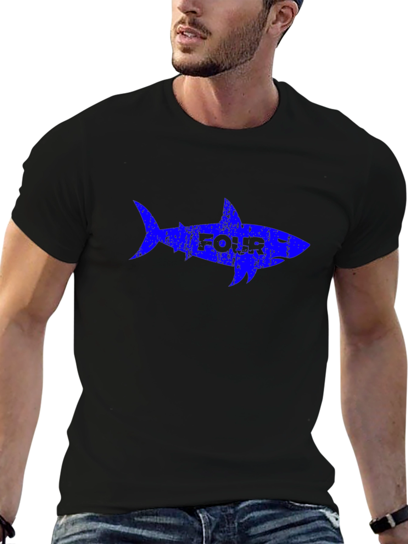 Four Shark Graphic Print Black T-Shirt