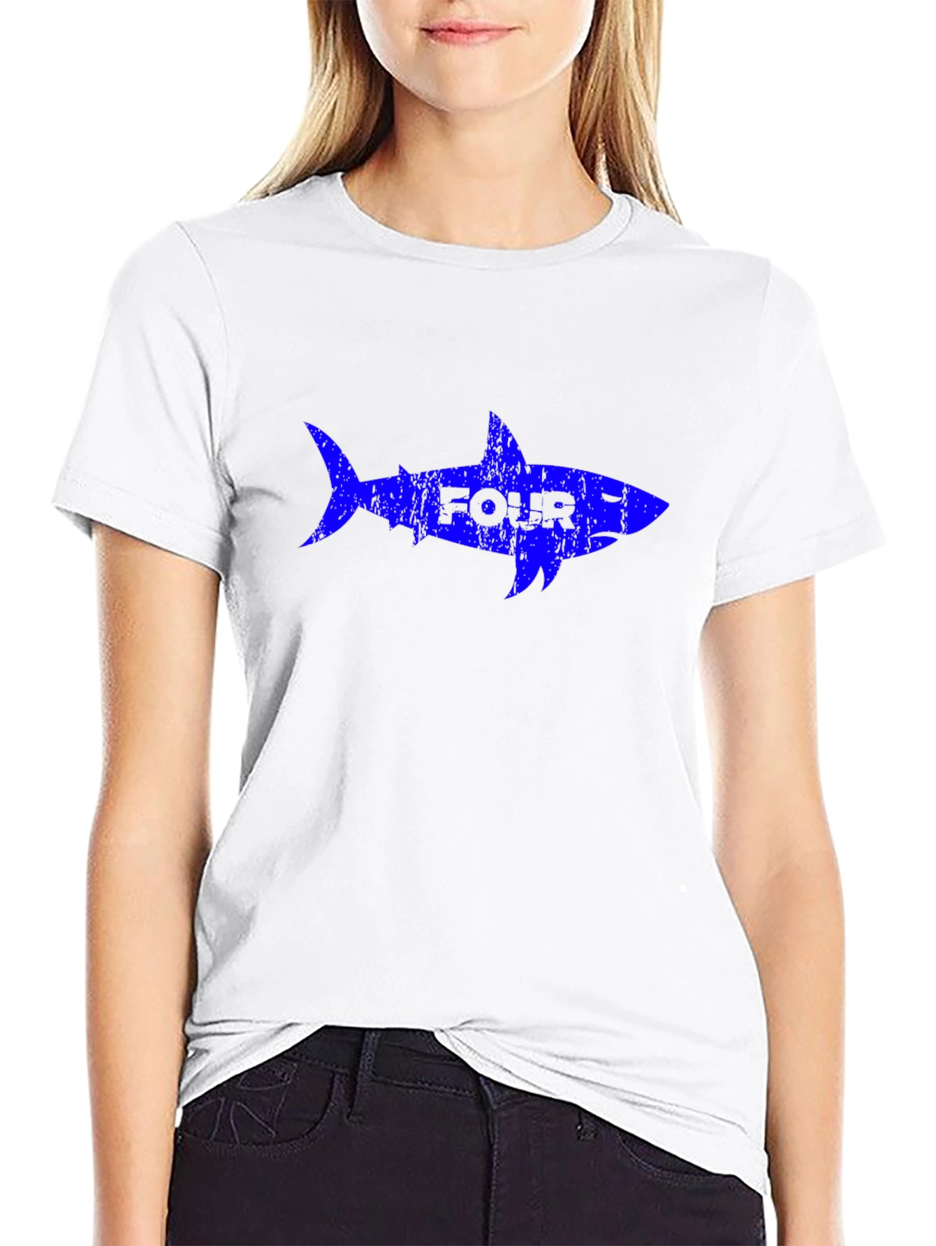 Four Shark Graphic Print Black T-Shirt