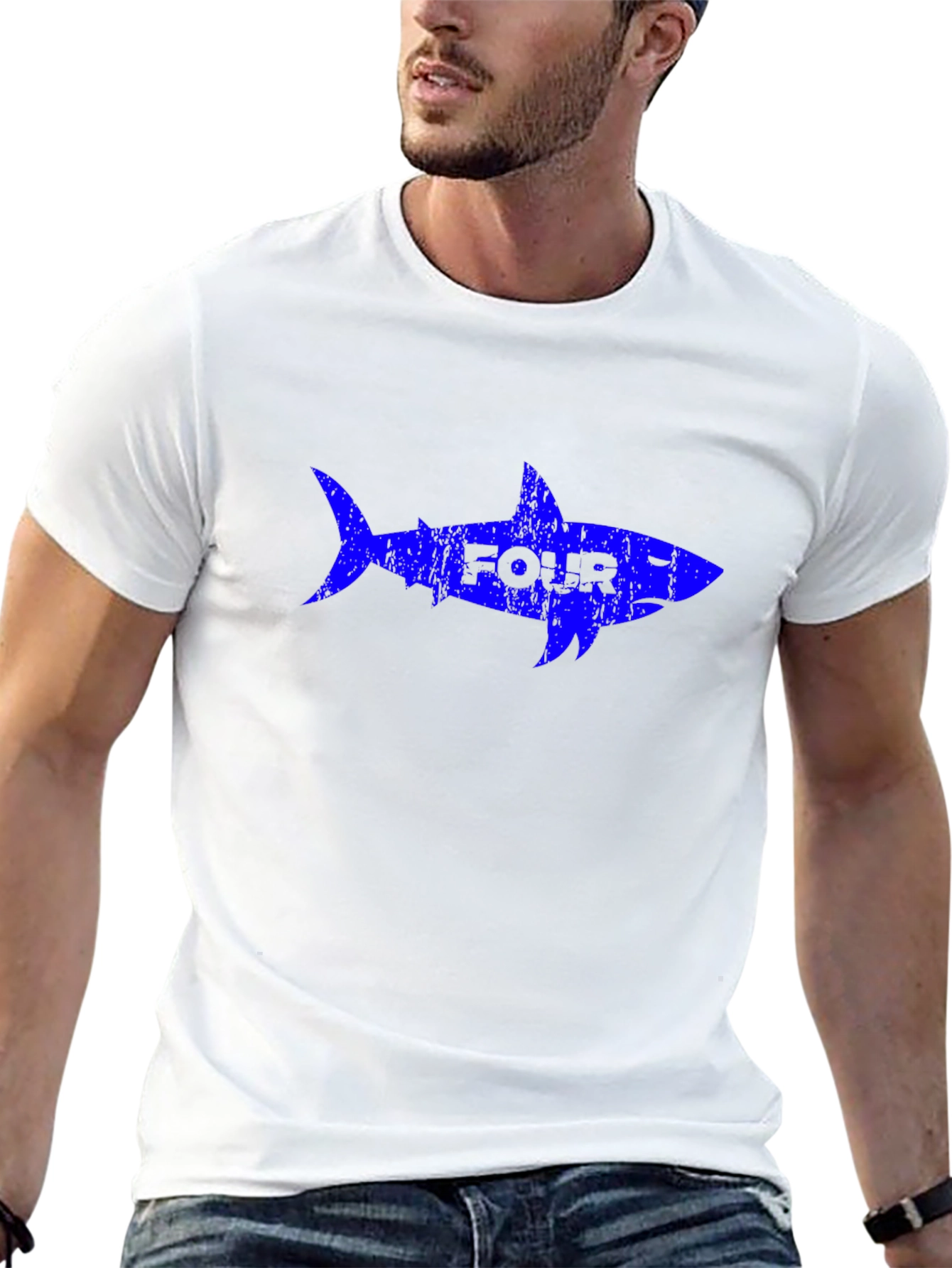 Four Shark Graphic Print Black T-Shirt