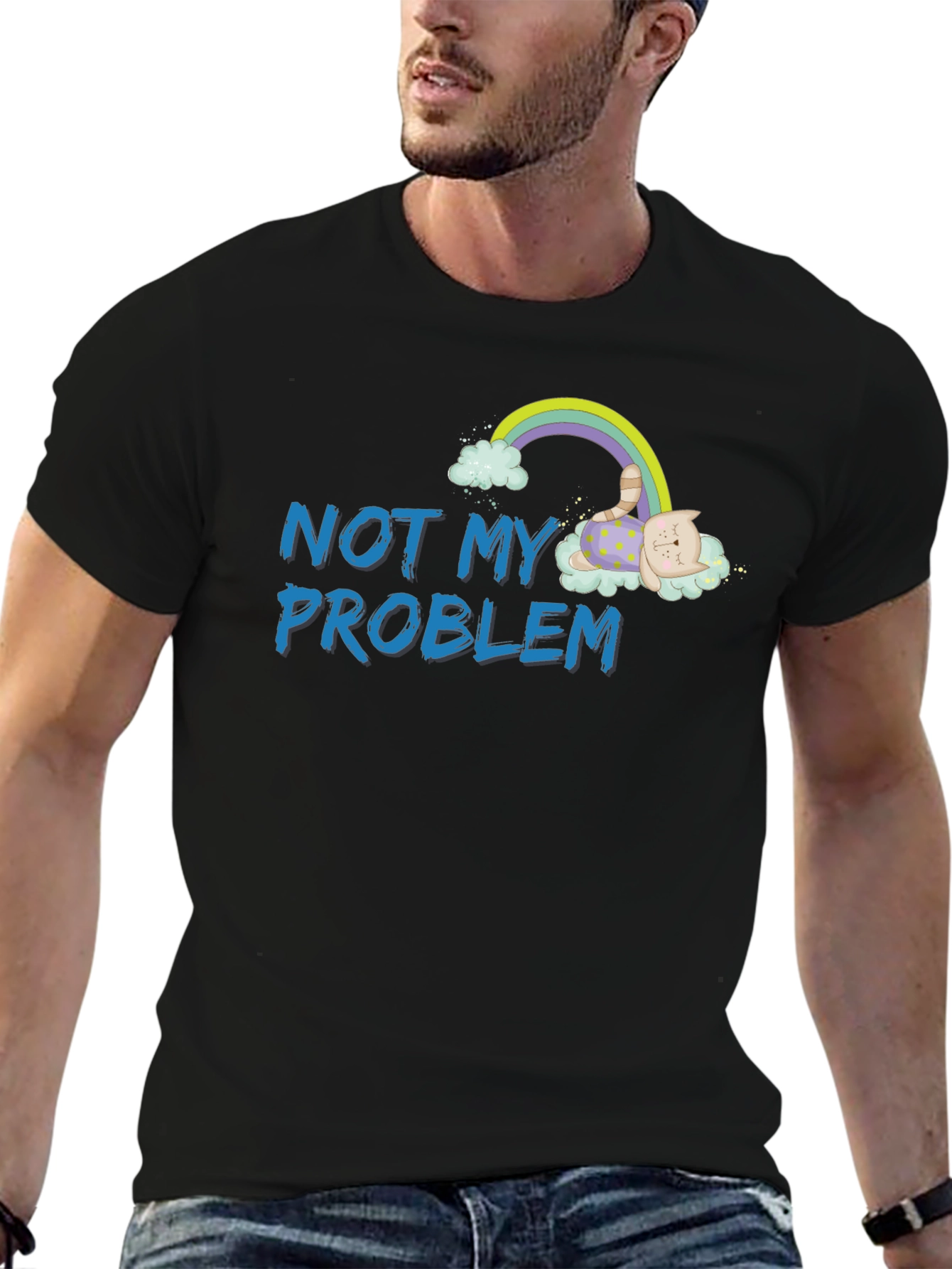 Not My Problem Cat Rainbow Graphic T-Shirt