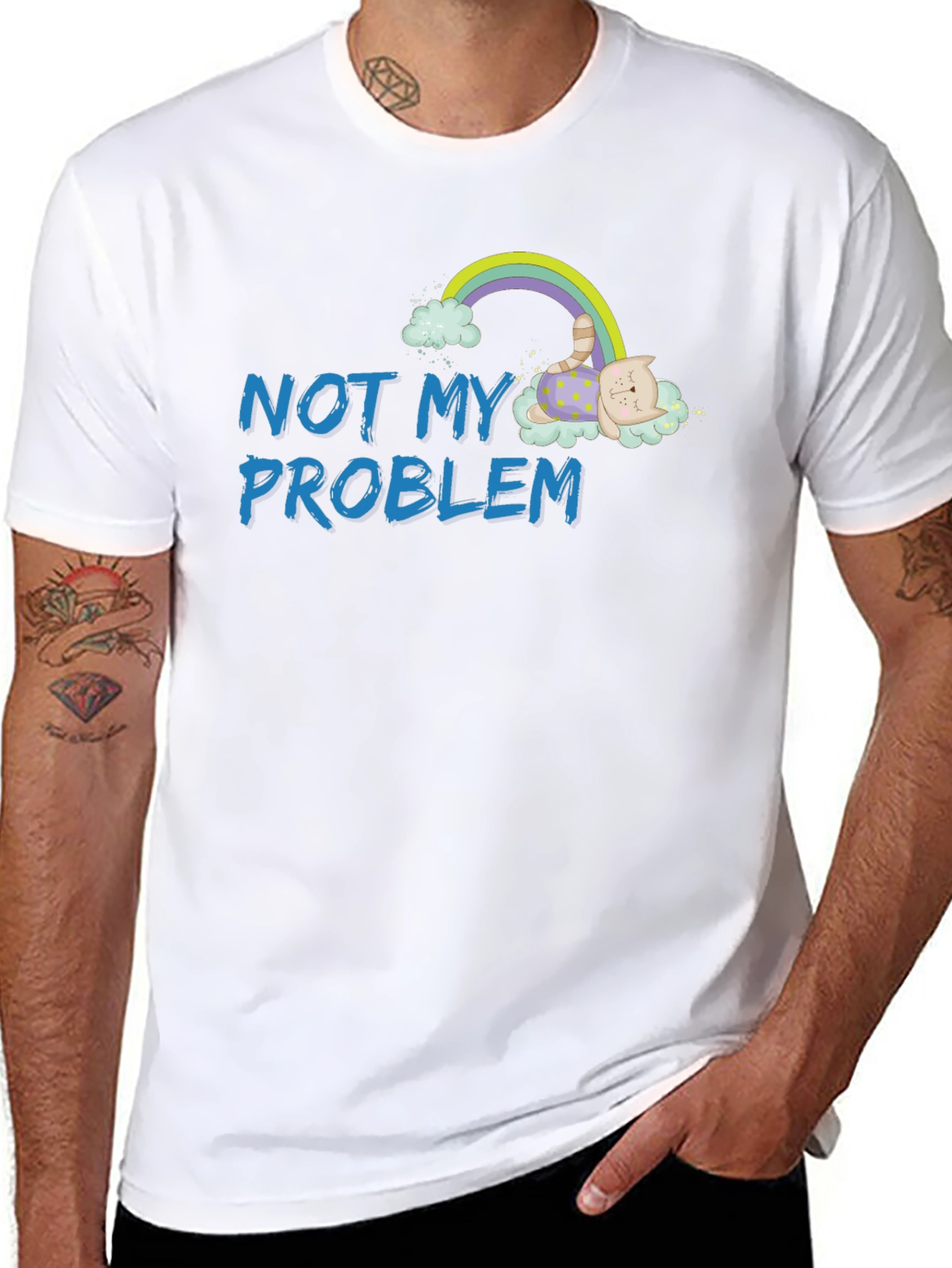 Not My Problem Cat Rainbow Graphic T-Shirt