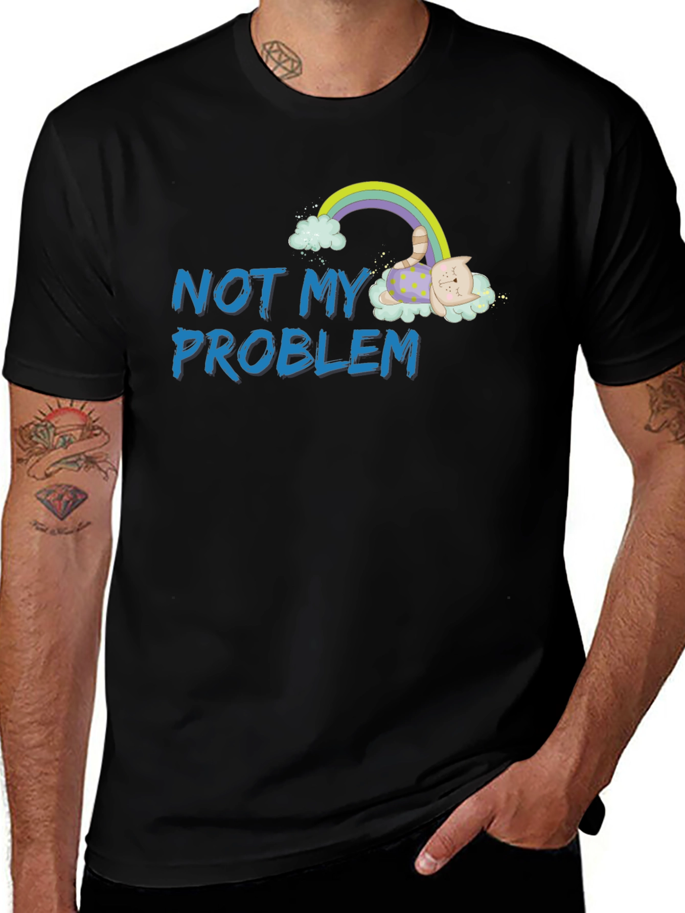 Not My Problem Cat Rainbow Graphic T-Shirt