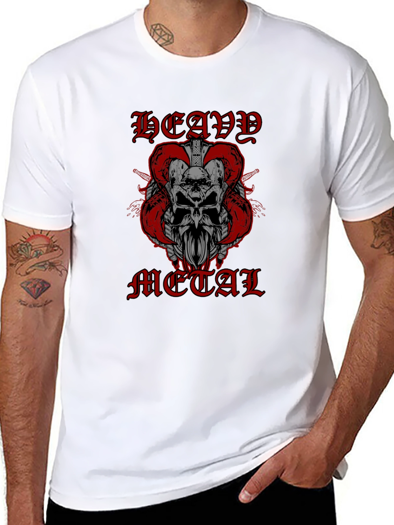 Heavy Metal Skull Horns Graphic T-Shirt