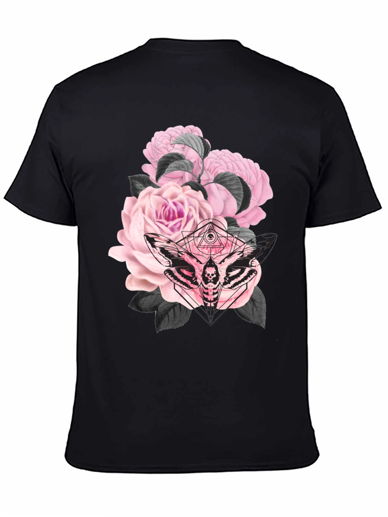 Gothic Floral Moth Black T-Shirt