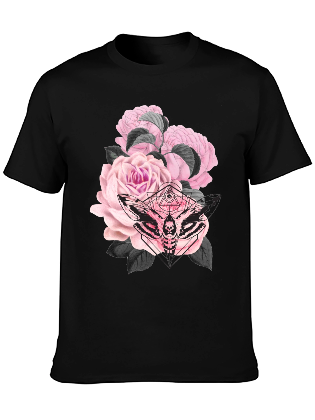 Gothic Floral Moth Black T-Shirt