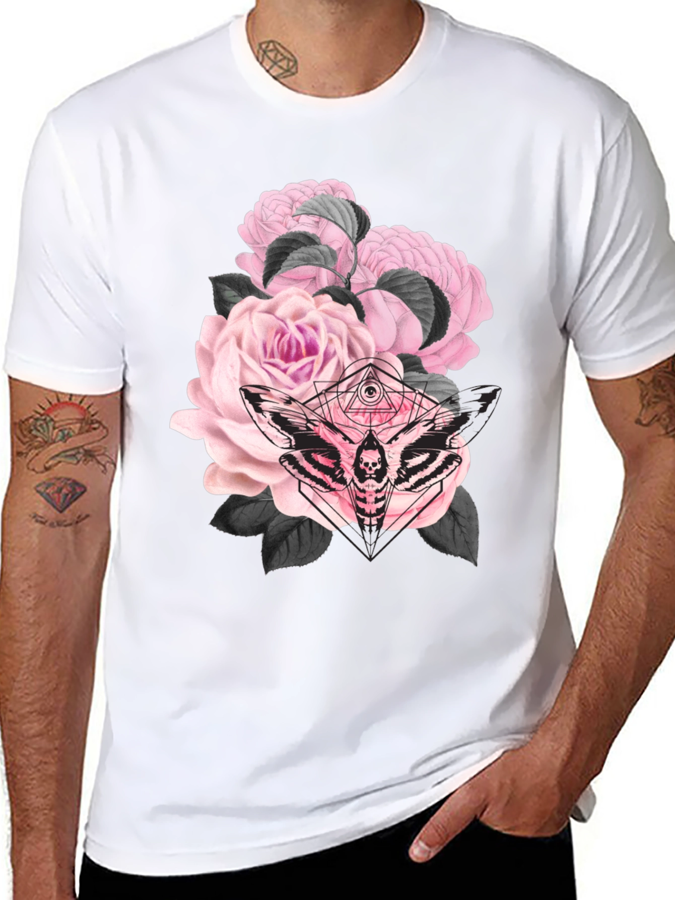 Gothic Floral Moth Black T-Shirt