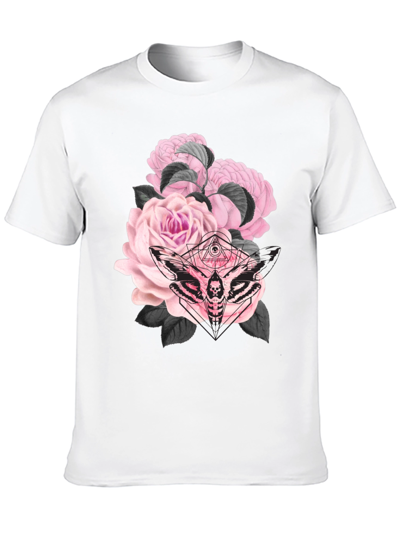 Gothic Floral Moth Black T-Shirt