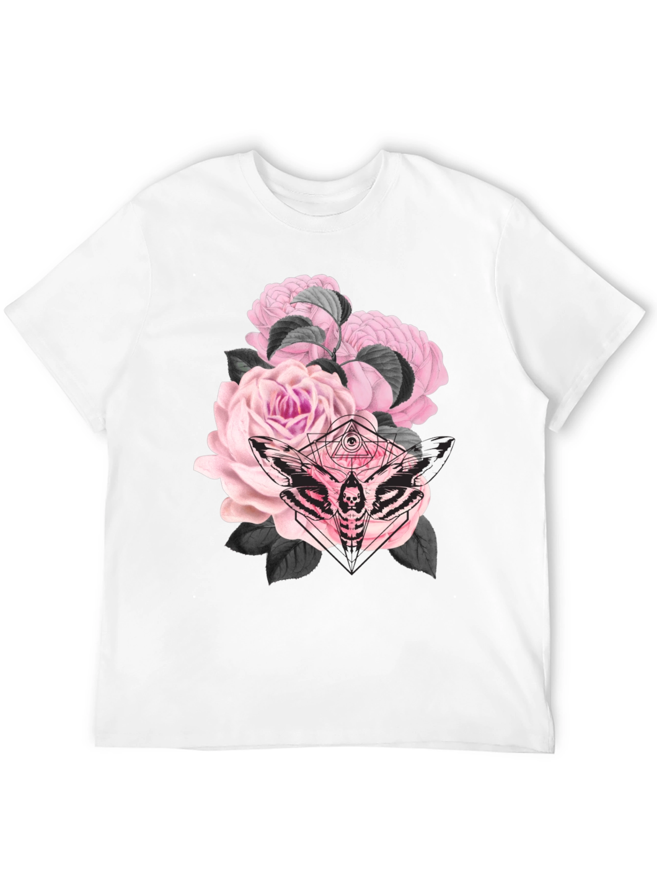 Gothic Floral Moth Black T-Shirt