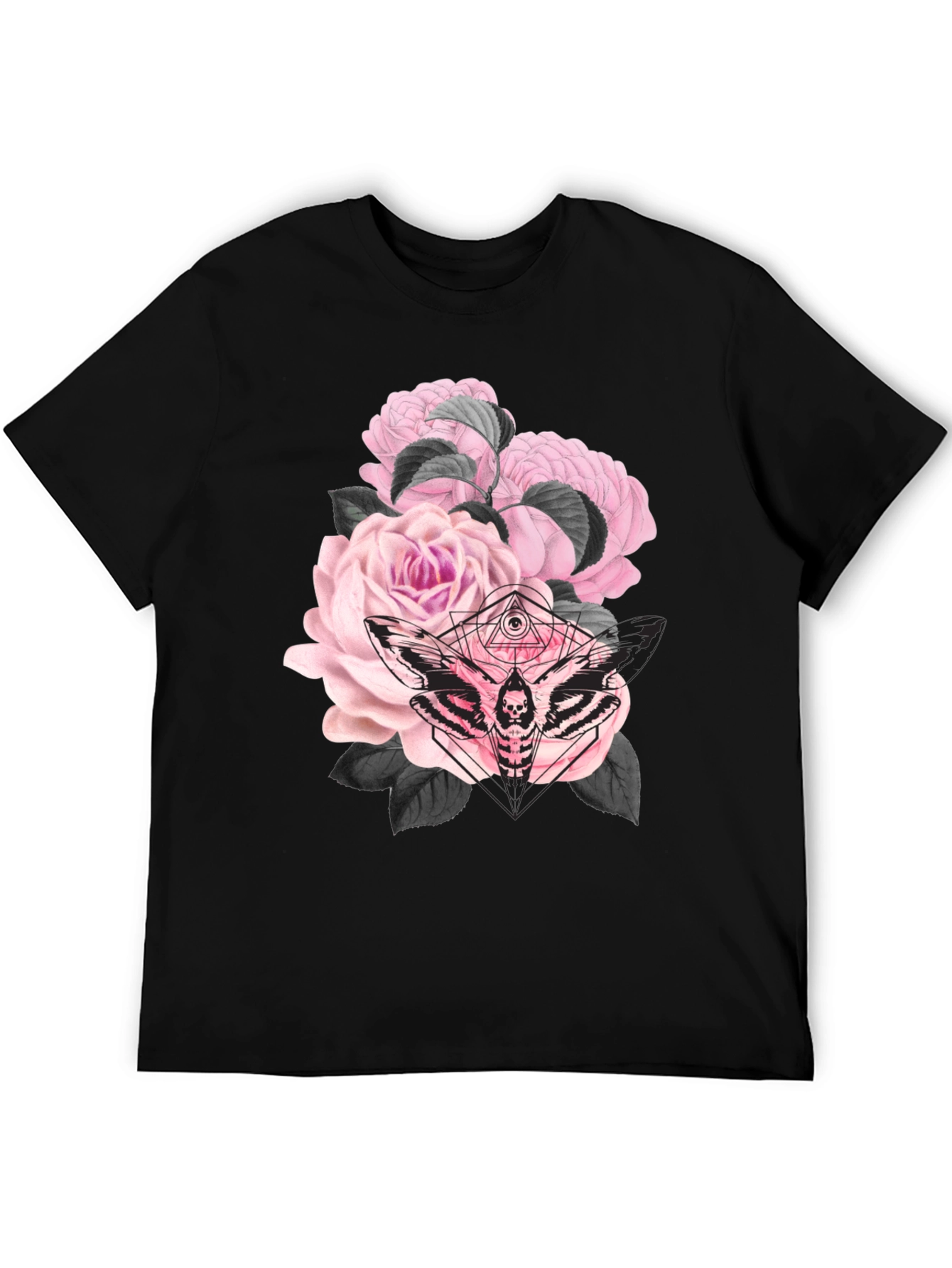 Gothic Floral Moth Black T-Shirt