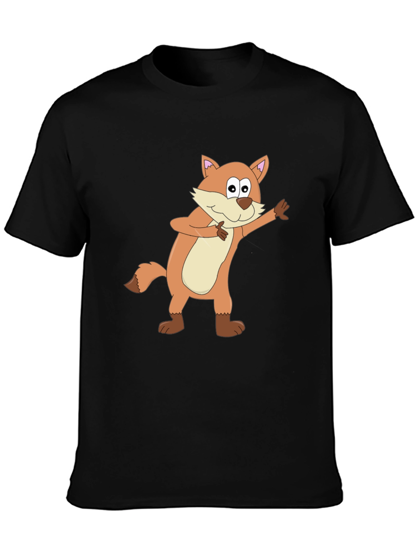 Cartoon Fox Graphic Black T-Shirt