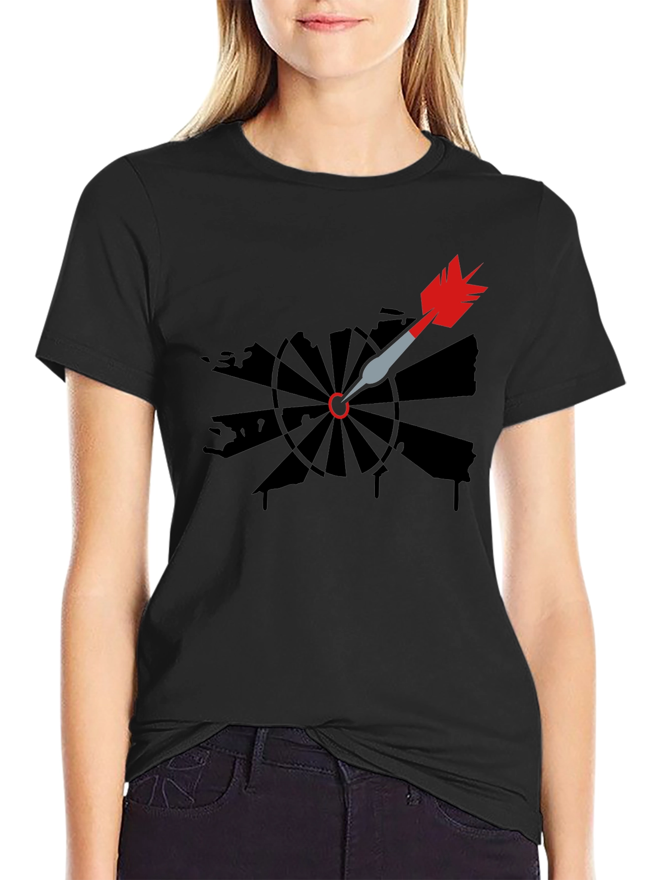 Dartboard Arrow Graphic Tee - Black Cotton Casual T-Shirt