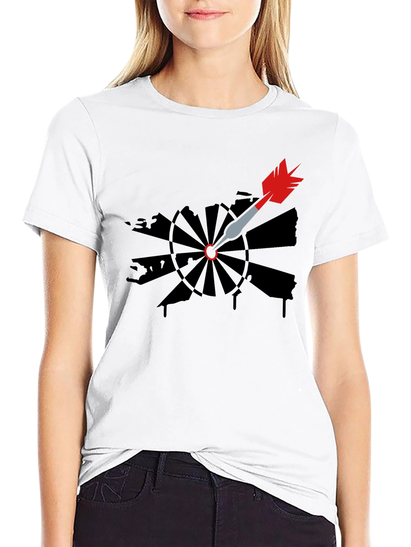 Dartboard Arrow Graphic Tee - Black Cotton Casual T-Shirt
