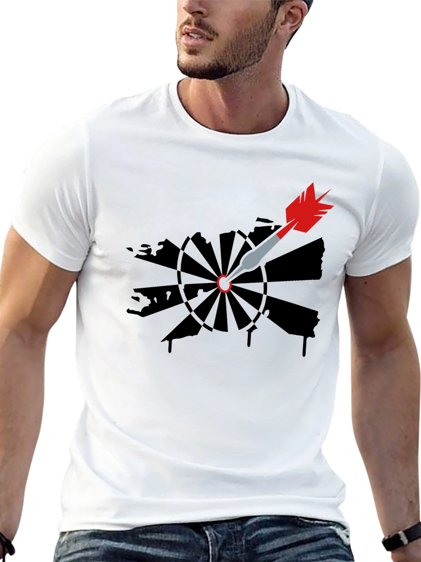 Dartboard Arrow Graphic Tee - Black Cotton Casual T-Shirt