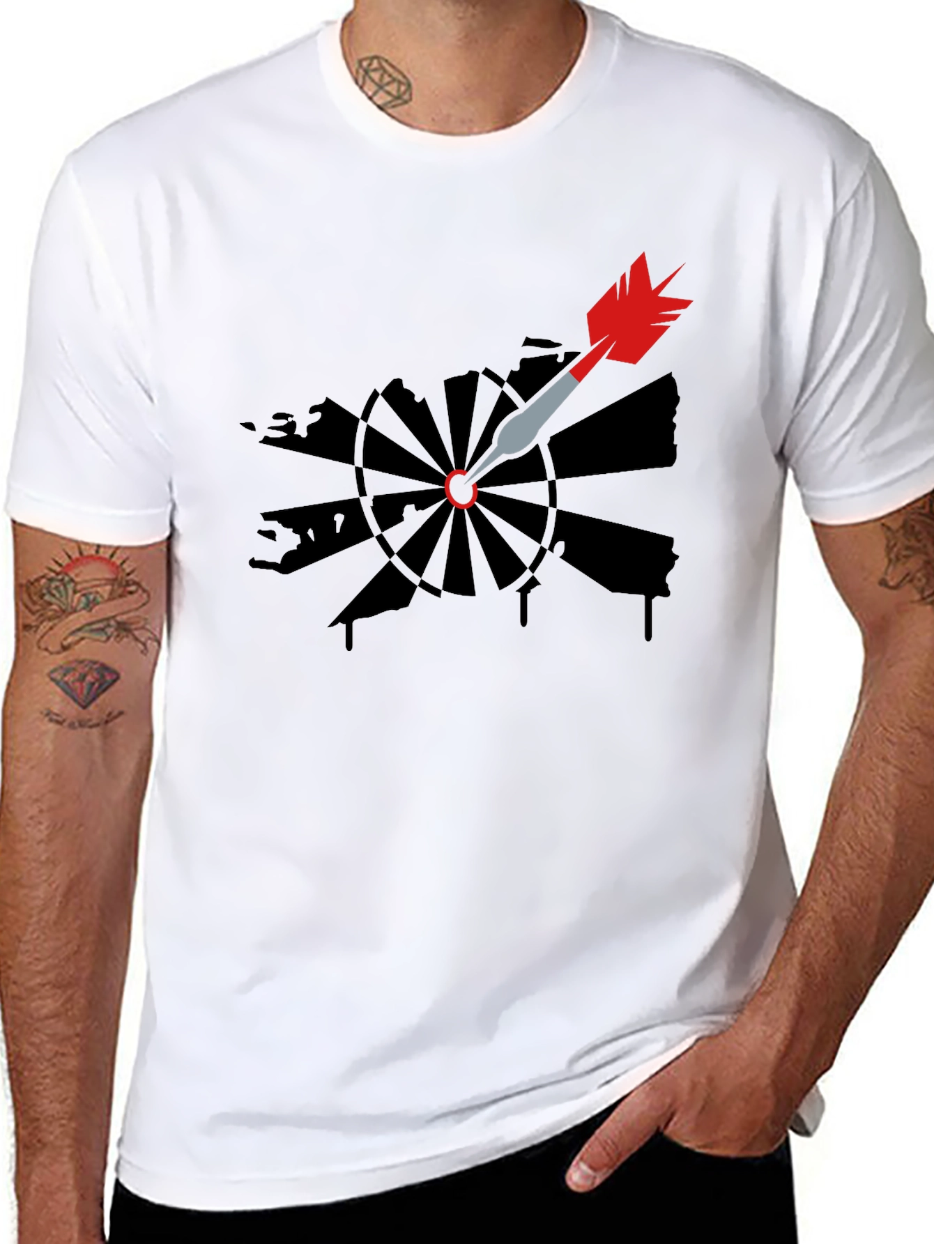 Dartboard Arrow Graphic Tee - Black Cotton Casual T-Shirt