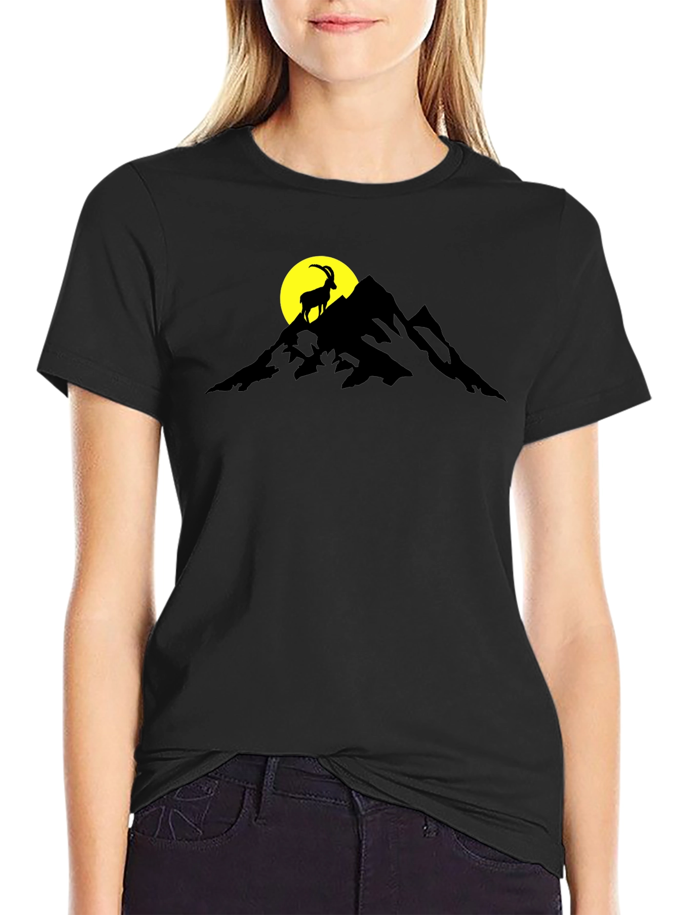 Mountain Goat Graphic Tee - Black Cotton Blend