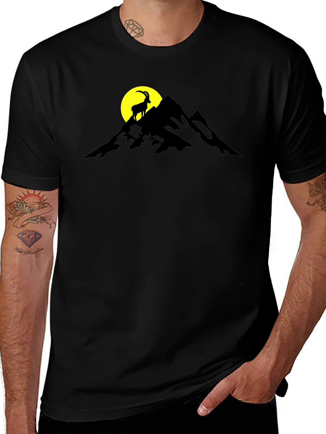 Mountain Goat Graphic Tee - Black Cotton Blend