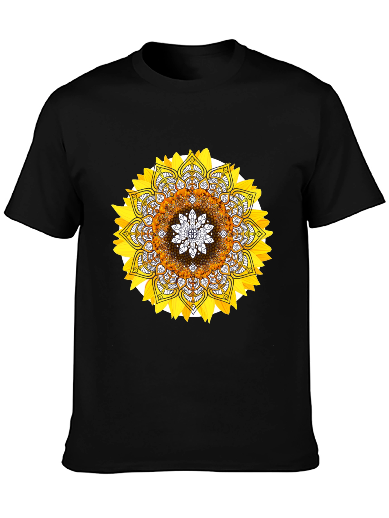 Sunflower Mandala Graphic Tee - Stylish Black T-Shirt