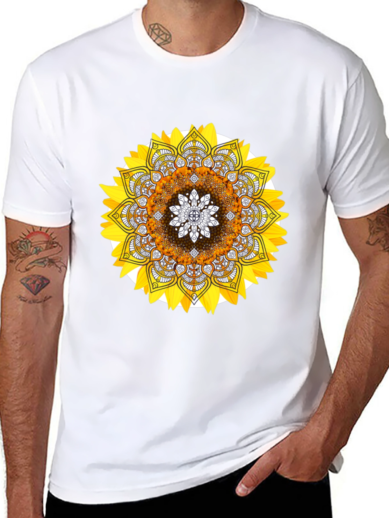 Sunflower Mandala Graphic Tee - Stylish Black T-Shirt