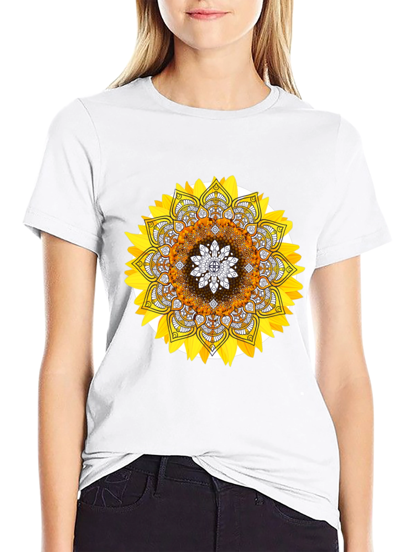 Sunflower Mandala Graphic Tee - Stylish Black T-Shirt