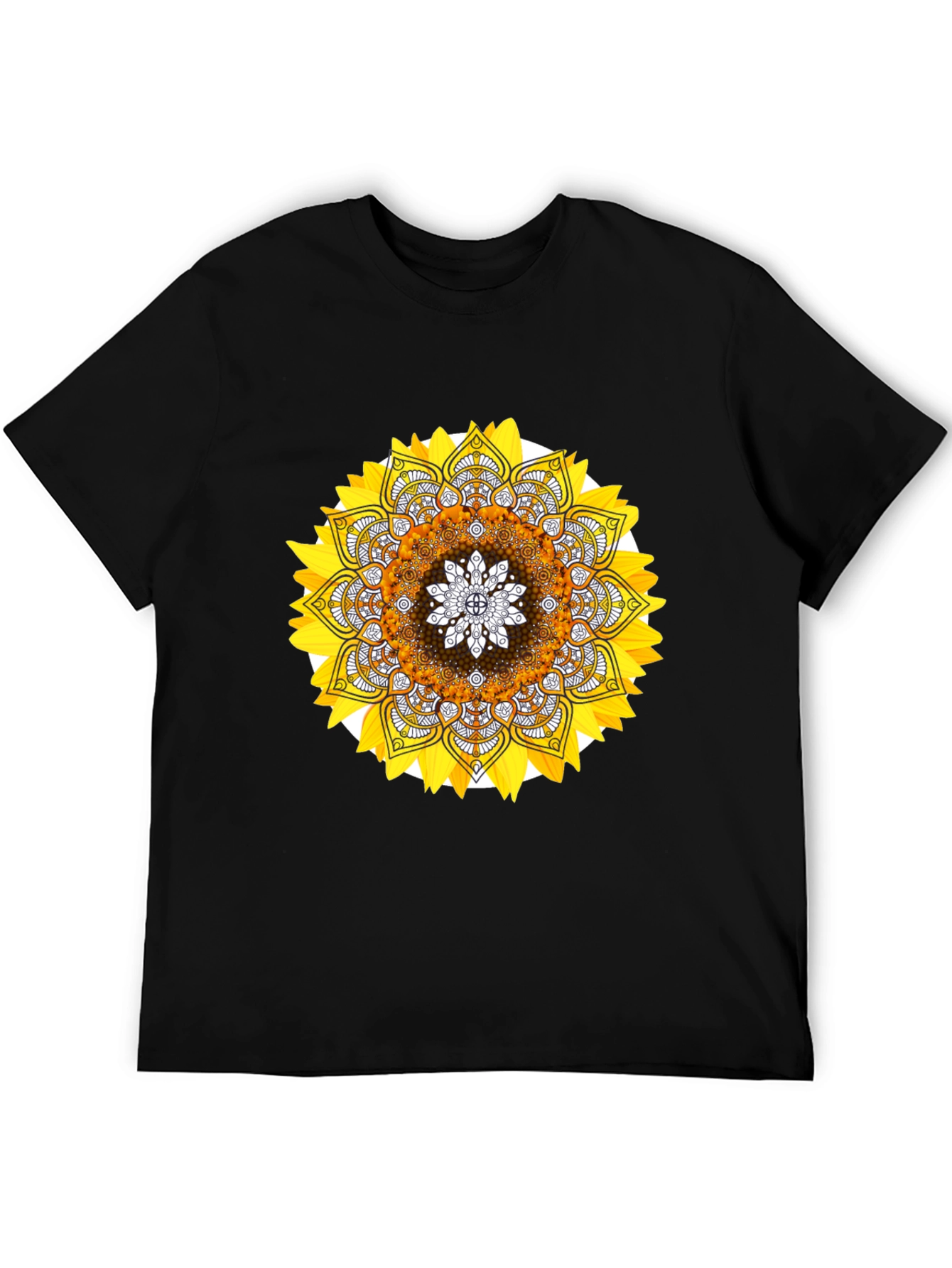 Sunflower Mandala Graphic Tee - Stylish Black T-Shirt