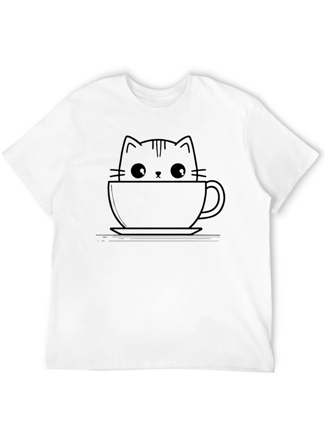 Cute Cat in a Cup Black T-Shirt