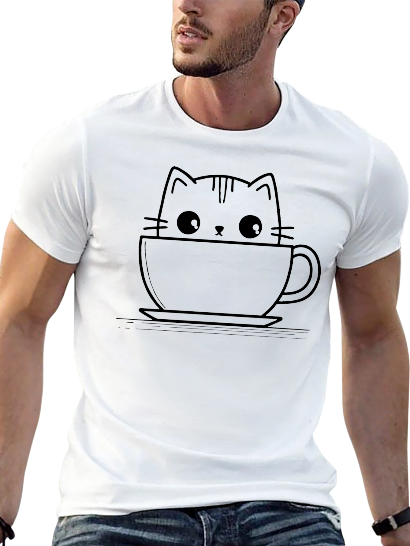 Cute Cat in a Cup Black T-Shirt