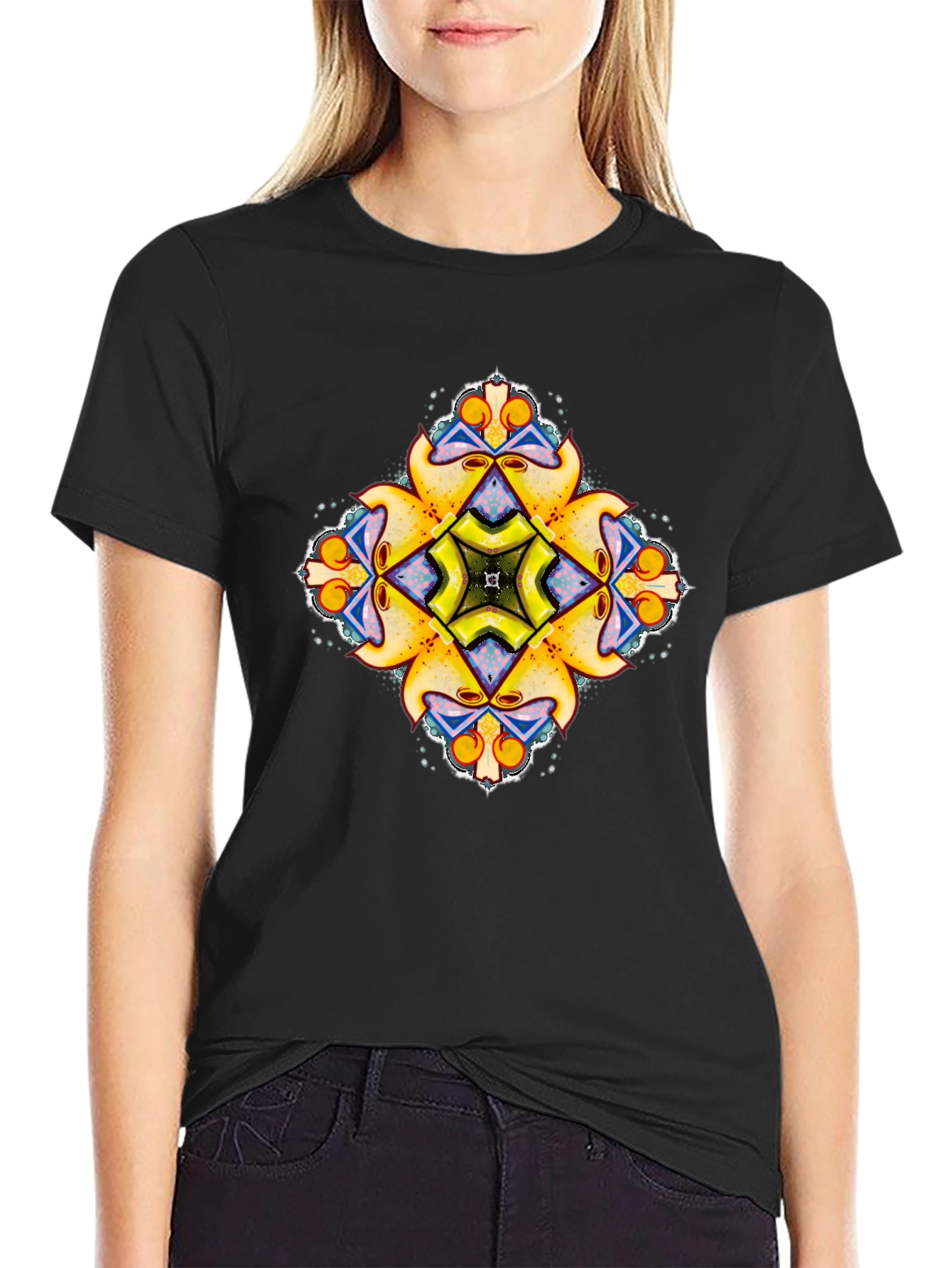 Kaleidoscope Graphic Print Black T-Shirt