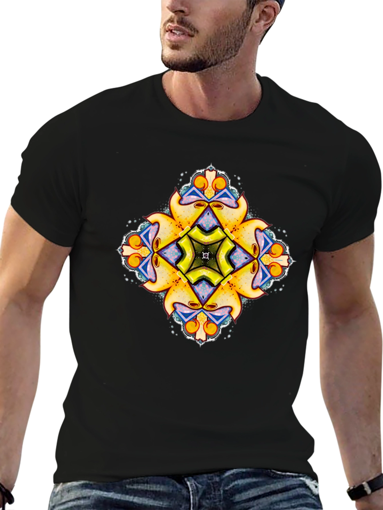 Kaleidoscope Graphic Print Black T-Shirt