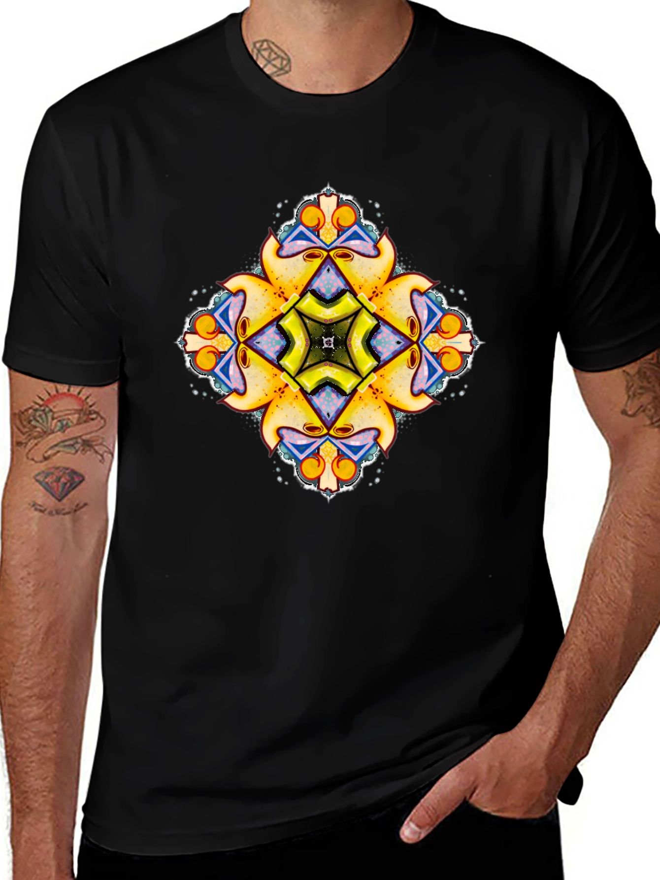Kaleidoscope Graphic Print Black T-Shirt
