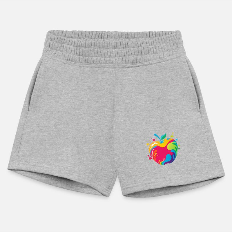 An apple with a variety of colorful paint splashes