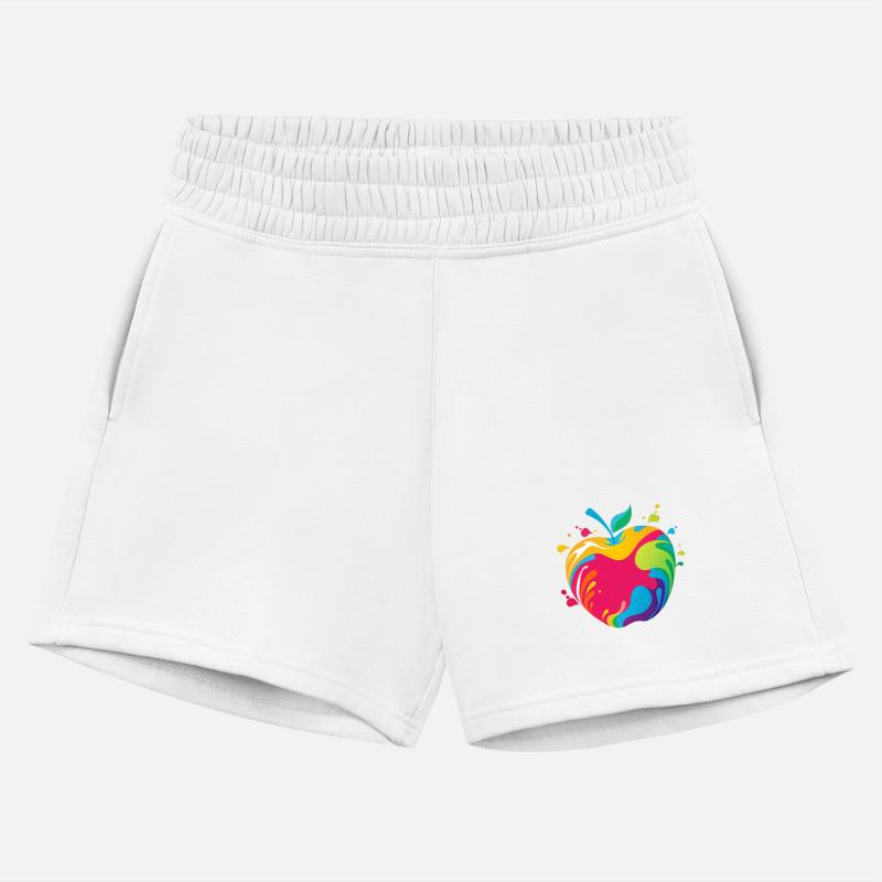 An apple with a variety of colorful paint splashes