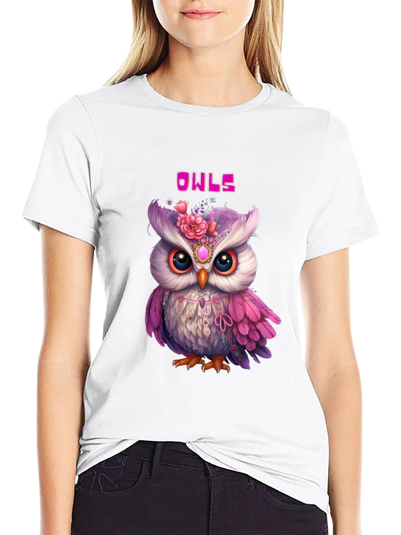Cute Owls Graphic Black T-Shirt