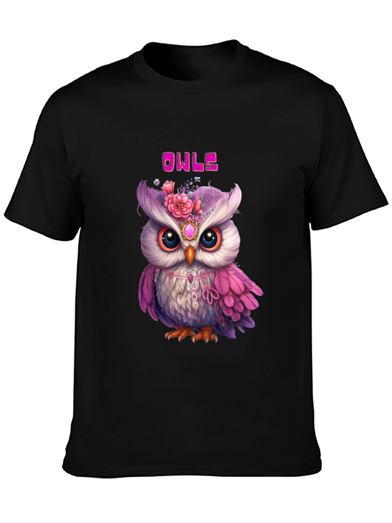 Cute Owls Graphic Black T-Shirt