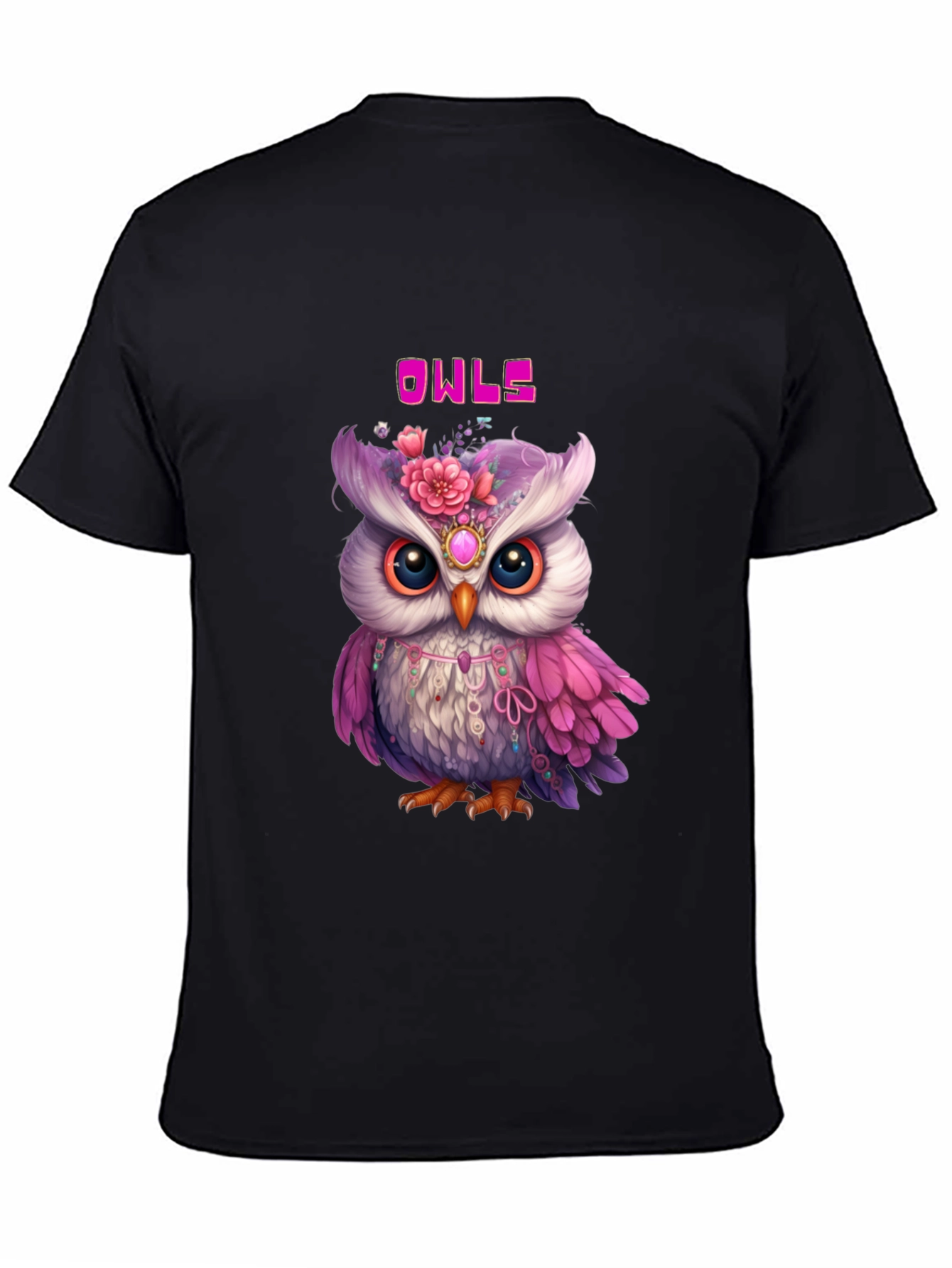 Cute Owls Graphic Black T-Shirt