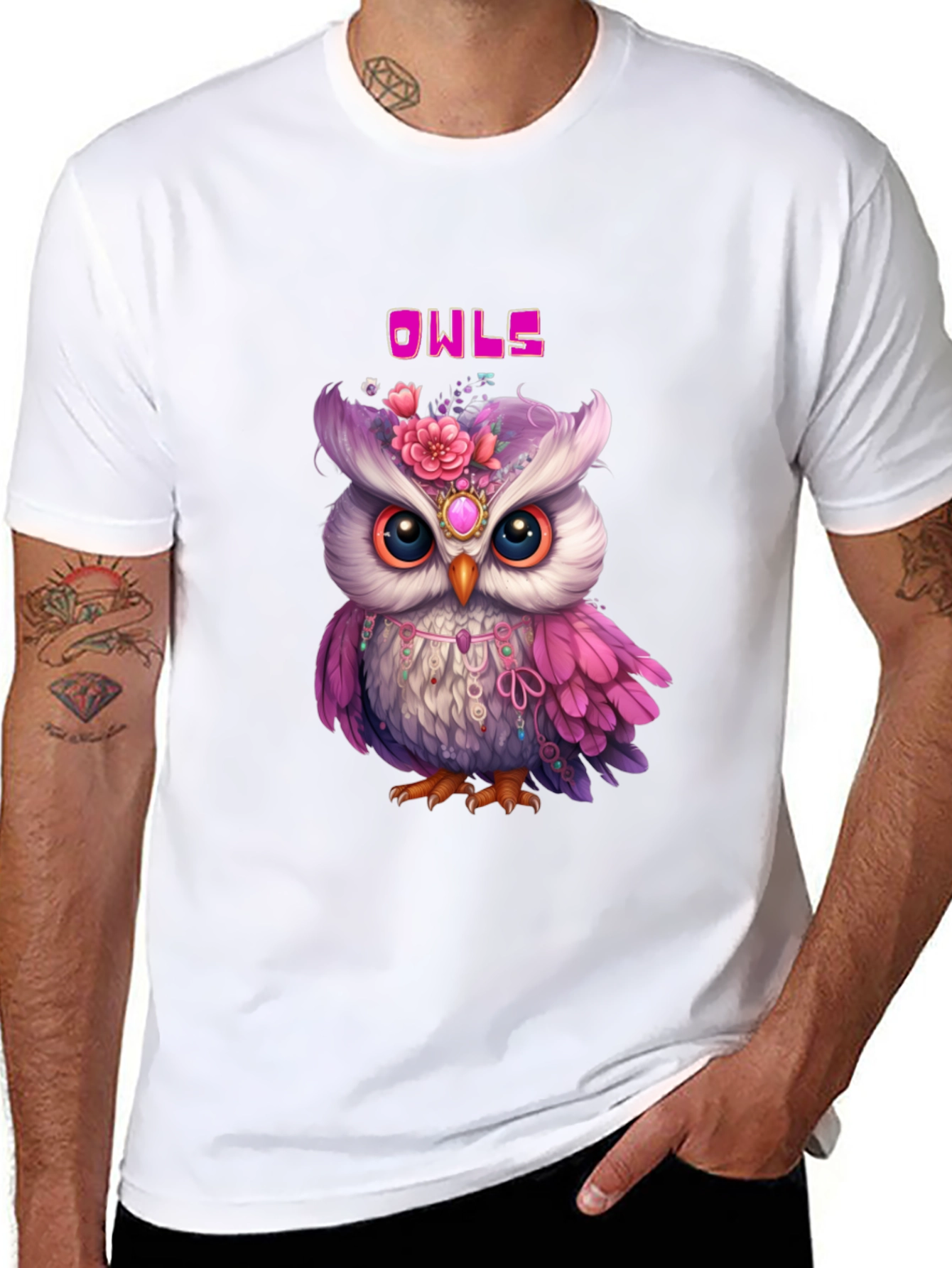Cute Owls Graphic Black T-Shirt