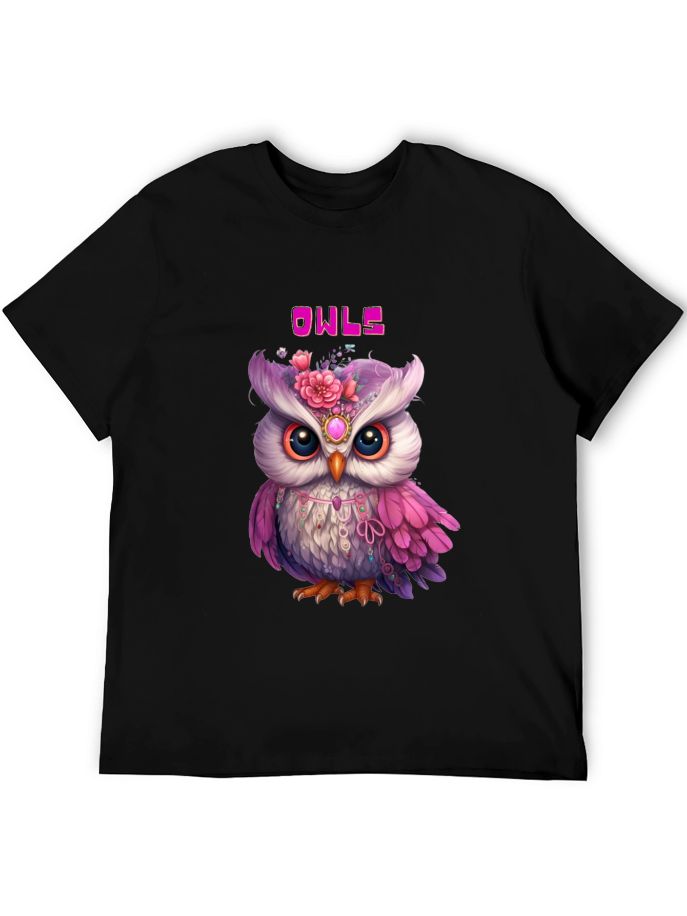 Cute Owls Graphic Black T-Shirt