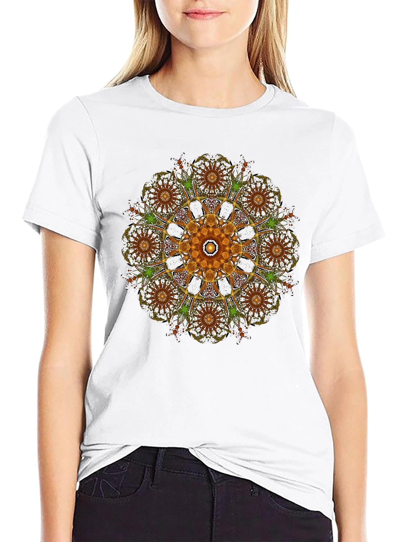 Mandala Print Black Crew Neck T-Shirt