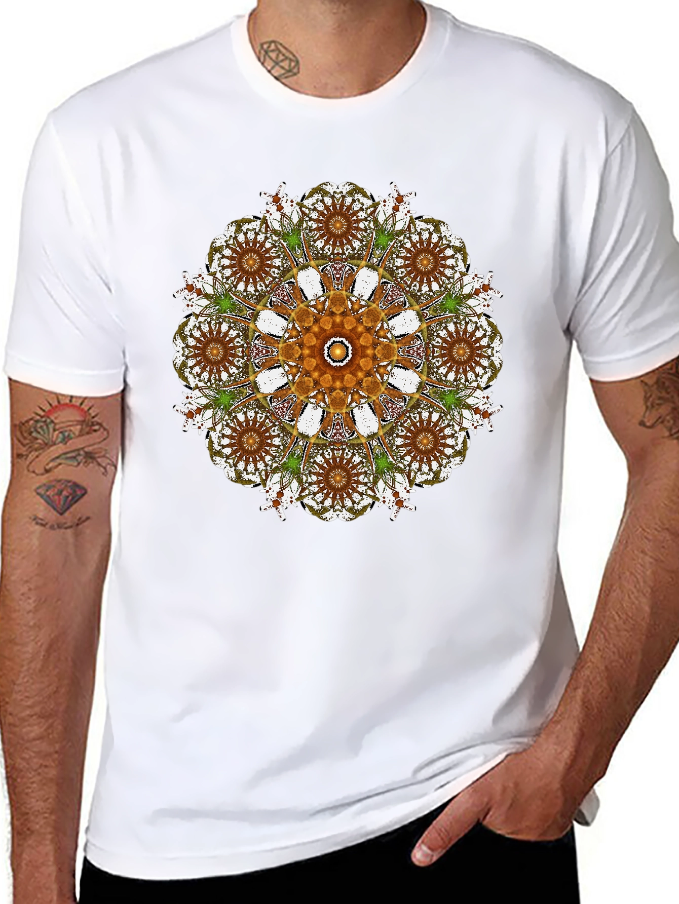 Mandala Print Black Crew Neck T-Shirt