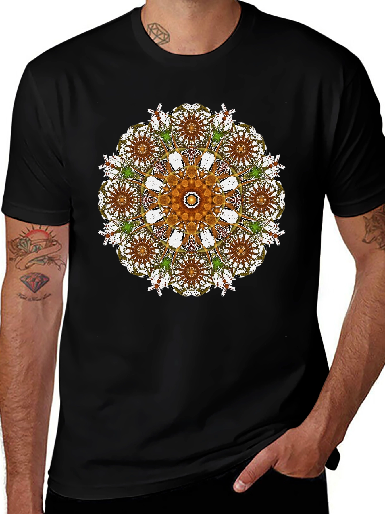 Mandala Print Black Crew Neck T-Shirt