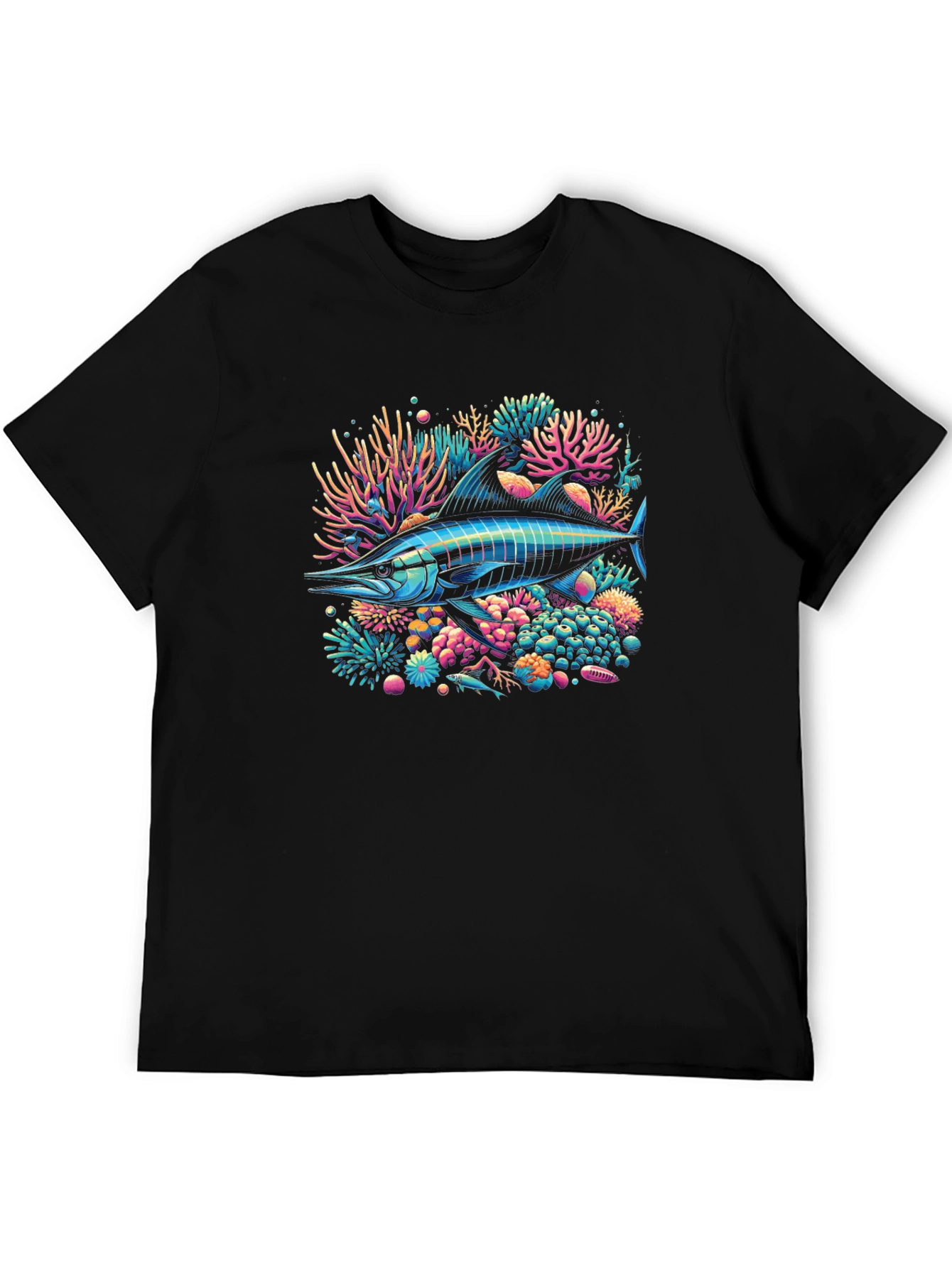 Neon Marlin Reef Graphic Tee - Black