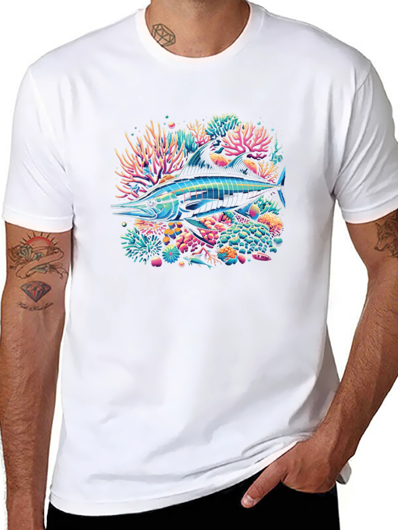 Neon Marlin Reef Graphic Tee - Black