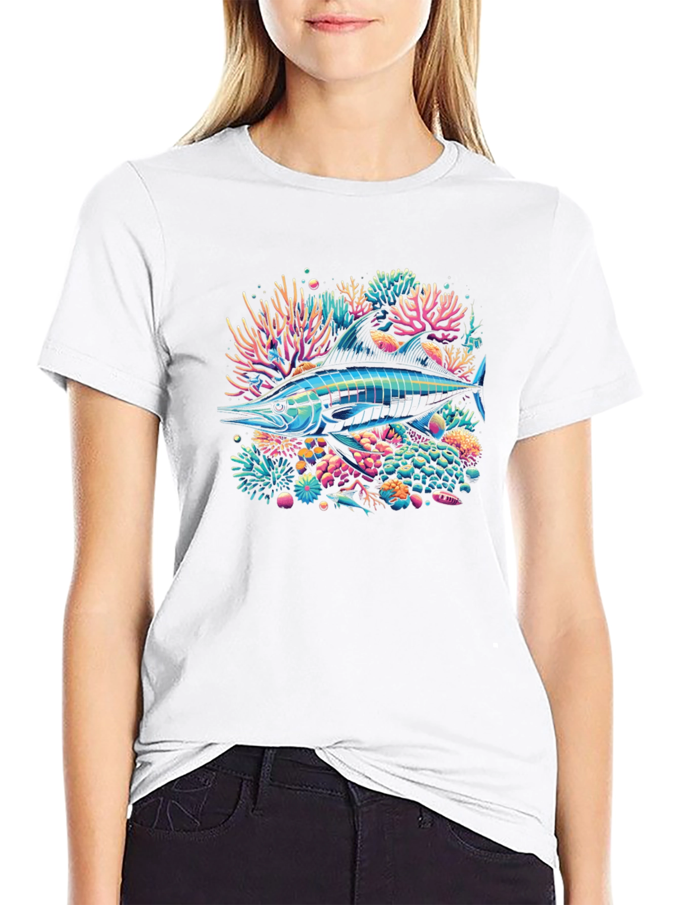 Neon Marlin Reef Graphic Tee - Black